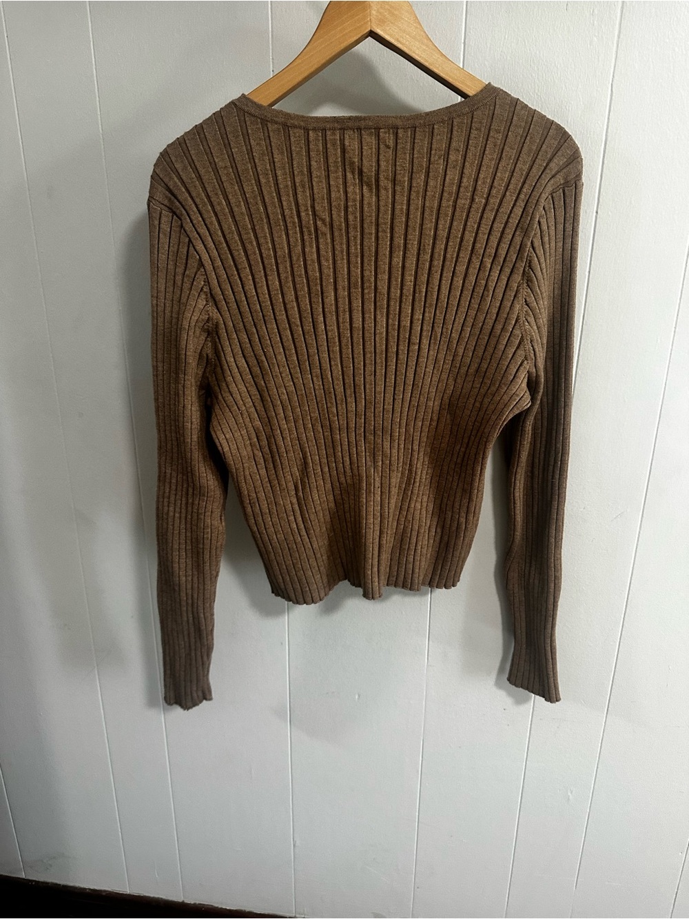 Quince Brown Ribbed Button-Front Top - Picture 2 of 3